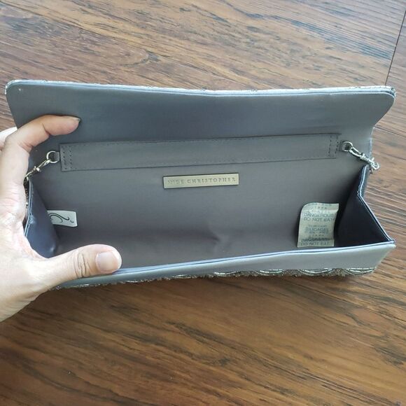 Elegant Silver Beaded Romantic Sequin Feminine Whimsical Sparkly Shoulder Bag - Picture 3 of 5